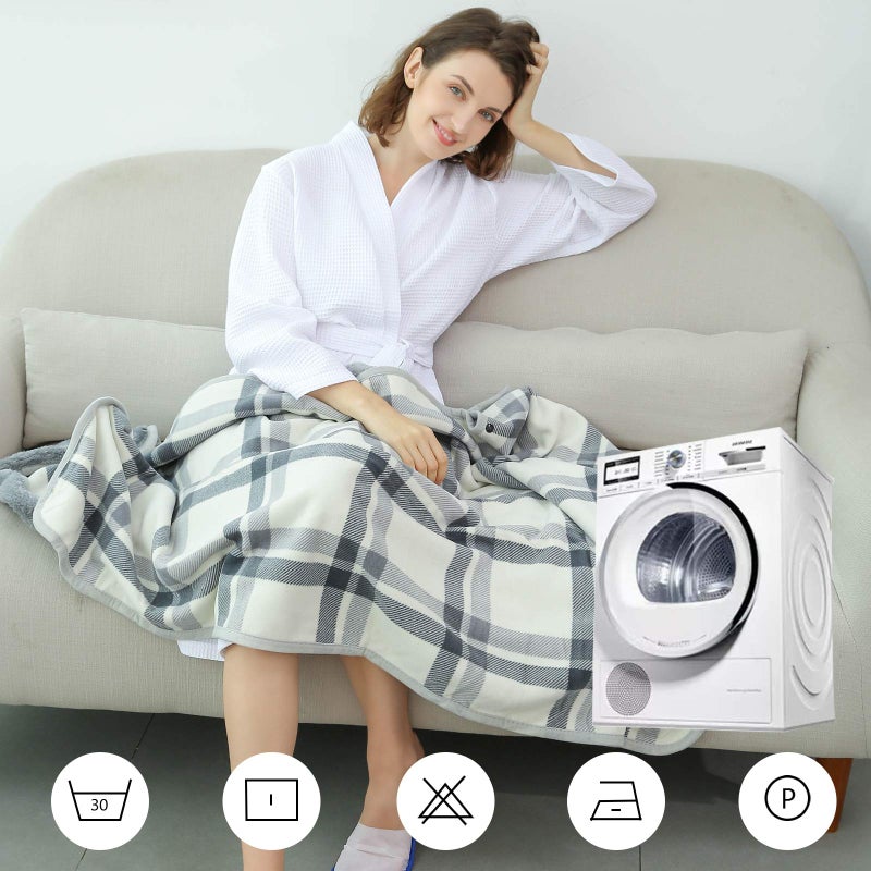 XING YE CHUAN Fleece Wearable Blanket, Comfy Poncho Throw with Buttons, Plush Sleeveless Blankets, for Women Cape Wrap Cover for Lightweight Microfiber Plaid Design (White) - Image 5